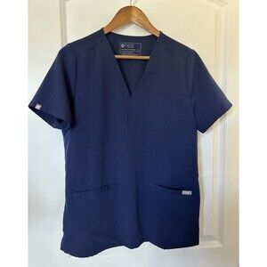 Figs Womens Scrub Top Medium Navy Casma Three Pockets V Neck Shirt Nurse Medical